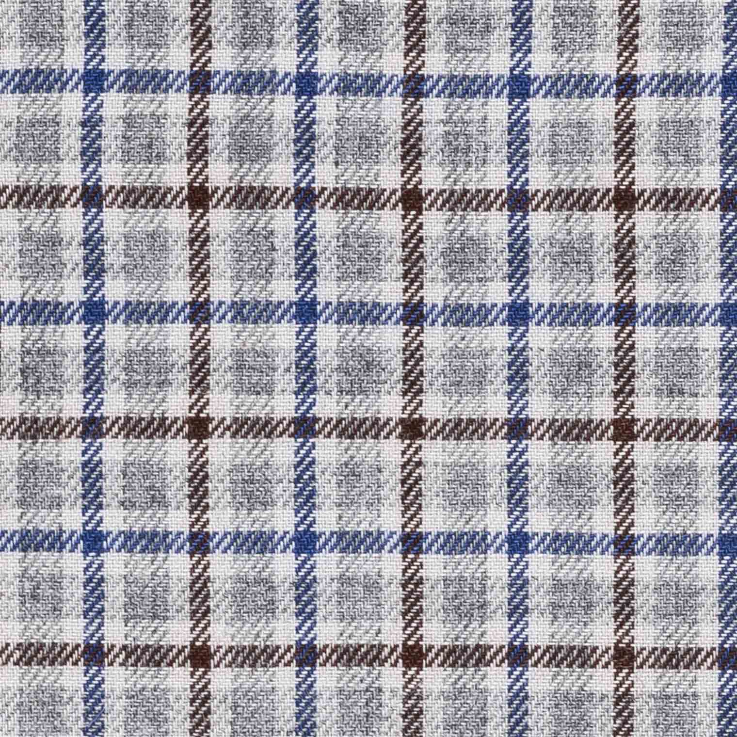 Blue and Coffee Checks Cotton Blend Grey Shirt