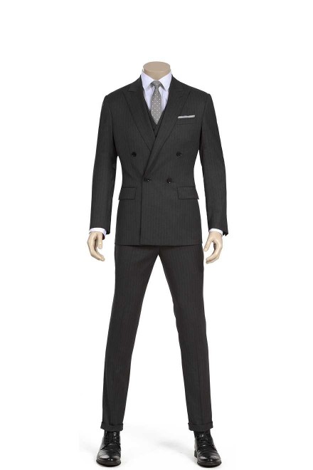 Business Grey Striped Three-Piece Suit