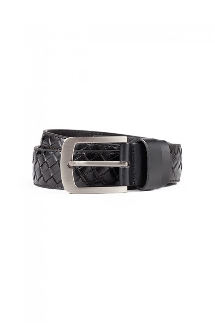 Black Woven Pattern Leather Belt(Norman Belt Fasterner)