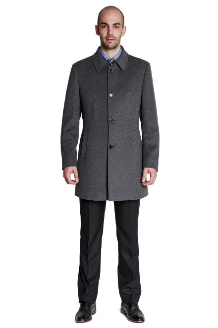 Grey Three-Quarter Wool Coat