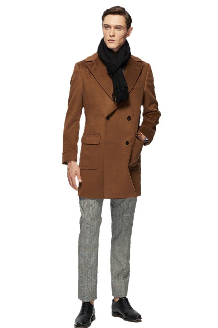 golden brown double-row cashmere coat