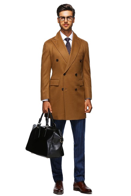Red camel double-breasted wool coat