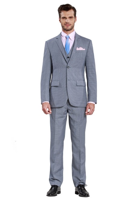Business Blue and Grey Checked Three-piece Suit
